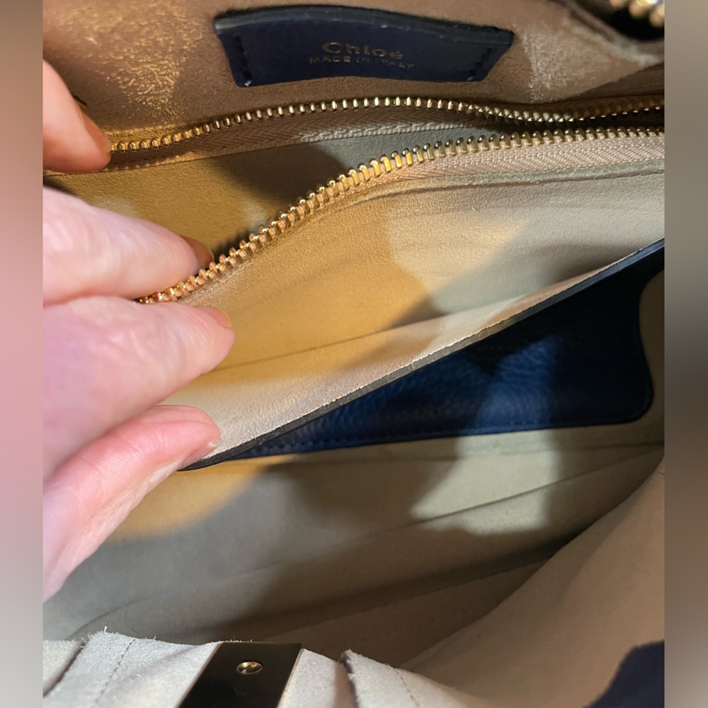 Chloe Dark Blue Leather Satchel with Gold Hardware - Picture 10 of 14